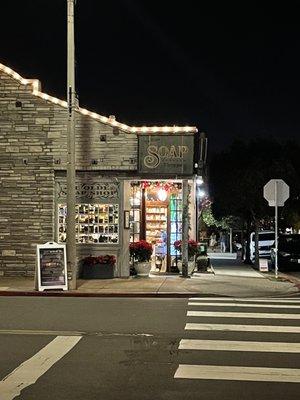 Outside of the shop during the holiday season