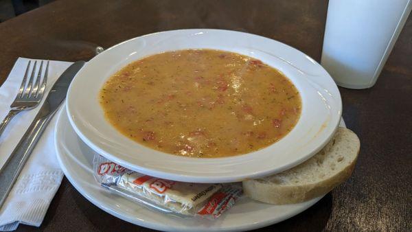 New soups daily. Red Pepper and Shrimp