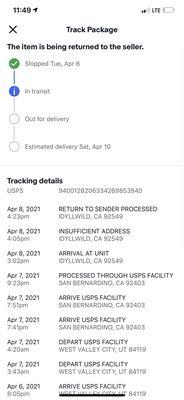 Shows that the post office falsely put down insufficient address when I had the zip code so it include my P.O. Box as instructed