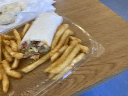 The fries have a wax on them and the wrap is processed , Food does not resemble photos of companies wrap photos...very processed