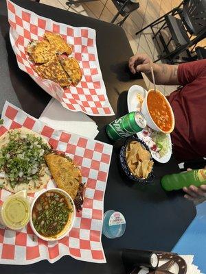 Pozole , kids birria pizza , tacos