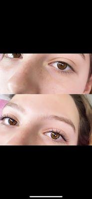 Before and after, lash lift and tint