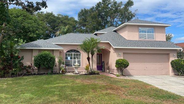 Roof replacement with CertainTeed Landmark Pewter shingles.