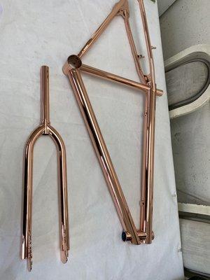 Bike frame and fork polish copper with clear