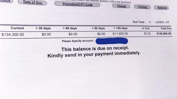 HE ONLY SAW US 1 TIME WE GOT ANOTHER DR AFTER THAT VISIT BUT AS YOU SEE HE IS CHARGING FOR DAYS & SERVICES HE NEVER GAVE