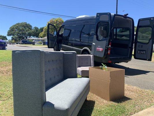 Secure delivery in vans - keeping your furniture clean and dry! We deliver anything! $1 per mile OahuDelivery.com