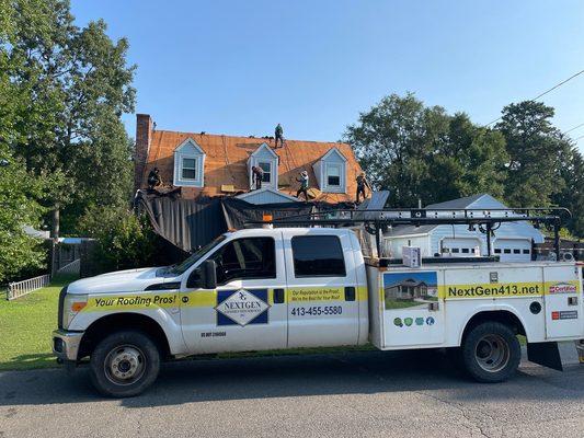 Roof replacement in progress