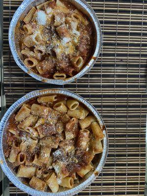 Home made red sauce with rigatoni fresh parm cheeze