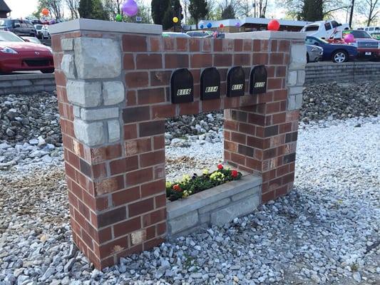 Custom Brick Mailbox with flower bed. Designed specifically for Geoff Rogers Autoplex!