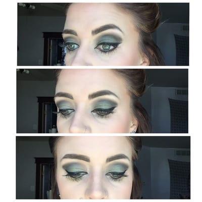 green smokey eye with winged eyeliner!