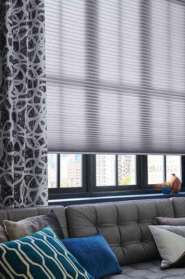 Cellular Shade with a Drapery Side Panel advanced Blind and Shade