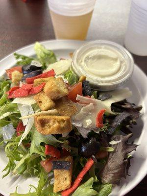 Salad with ranch. Free beer.