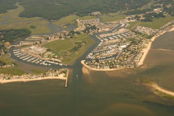 Aerial view of Pilots Point Marina.  863 slips, two swimming pools, two clubhouses and unlimited summer fun!  Visit us today.