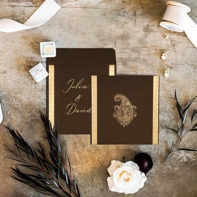 MOROCCO BROWN MATTE EMBOSSED WEDDING INVITATION : CD-8231D