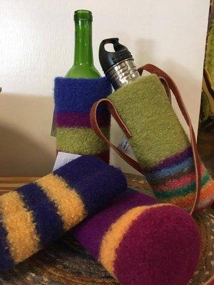 Felted water/ wine carriers.