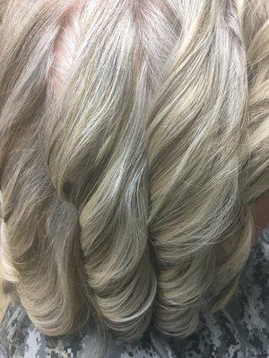 Low lights on white hair. Grey blending technique