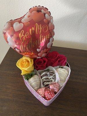 Flowers and chocolate cover strawberries box