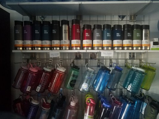 All sizes of BPA free water bottles.