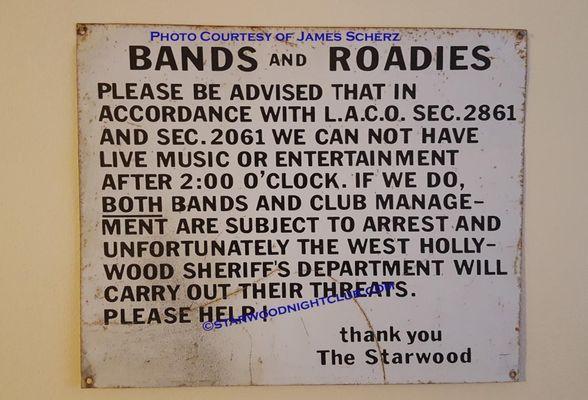 Sign posted on the wall in the parking lot to keep guests from being rowdy or loud. Photo courtesy of James Scherz for The Starwood