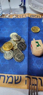 dreidel and coins