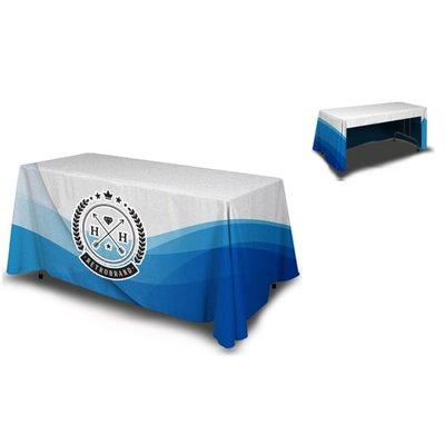 8ft Table Cover 3 sided (Open Back)-This table cover is made from our 8.8 oz. polyester table fabric that drapes over 3 sides of a 96" x 30"