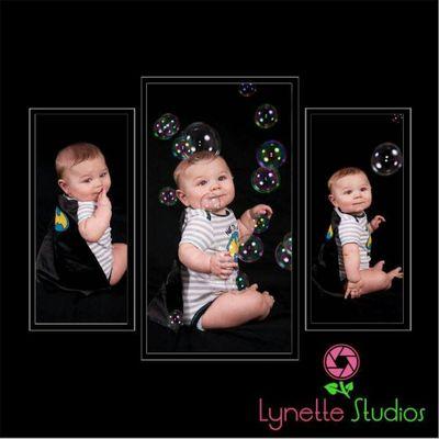 6 month photo session with bubbles