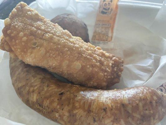 Sampler! Boudin, Boudin Egg Roll and Jalapeño Boudin Ball