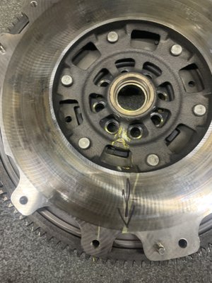 Flywheel on a 2003 Nissan Altima 2.5l M/T. This was indexed and installed incorrectly at another local shop! No start/ MIL problem!