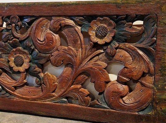 Old Hand Carved Teak Architectural Panel from Gado Gado