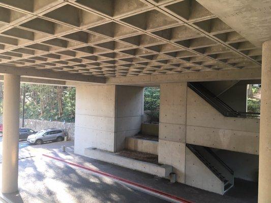 I love the drop-off area - the stairs lead to a covered walkway to the parking deck.