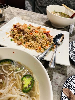 Combination fried rice and Brisket Pho