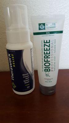 For pain an muscle cramps, Theraworks $34/$18 biofreeze