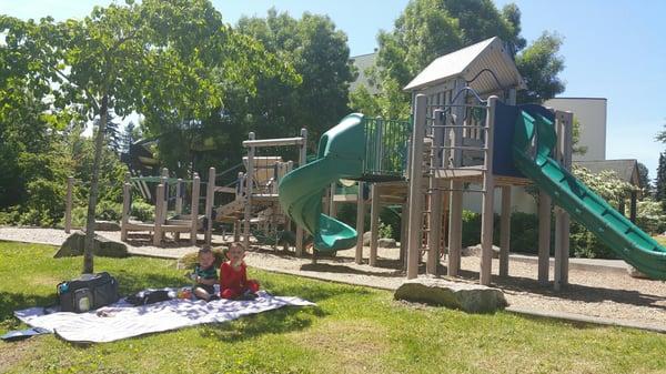 Amazing playground for both little and big kids.  The area is clean and there is plenty of shade.