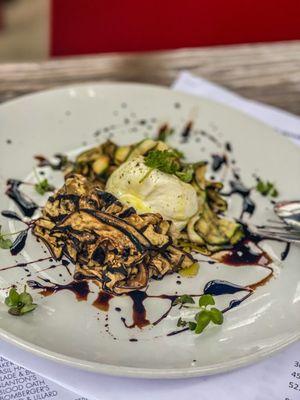 Burrata with thin sliced zuchinni and eggplant with olive oil and balsamic