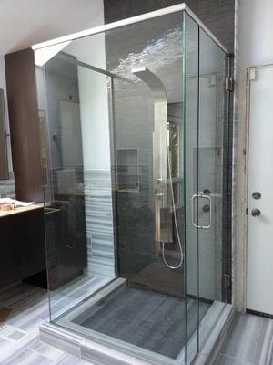 Frameless Heavy Glass Three Panel Shower Enclosure.