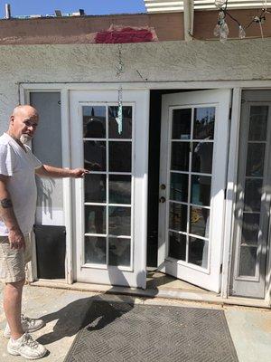 Old door. Notice dog door bottom left. A rubber Matt was the flap!