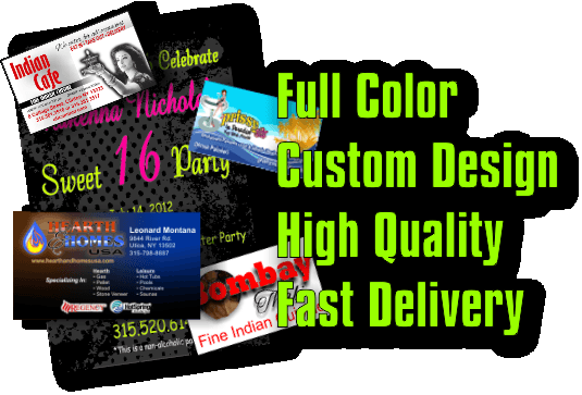 Full color high quality printing. Glossy, matte and heavy stocks available