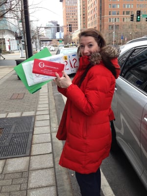 Here's Casey receiving her plates at work.  She stayed at work while we did the running around!