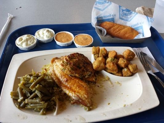 Crab topped tilapia meal