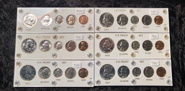 1950-1955 Untied States Silver Proof Sets in Capital Plastic Holders. Priced to move. New inventory available now.