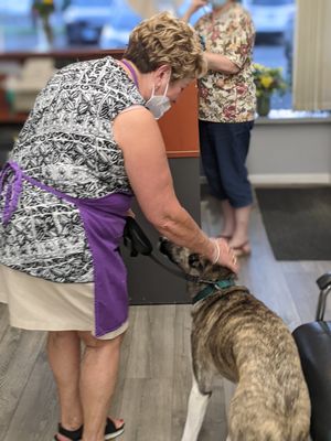 Irina overcoming her fear of dogs; Brooke's 8 month old pup, Hunter, was such a good boy!