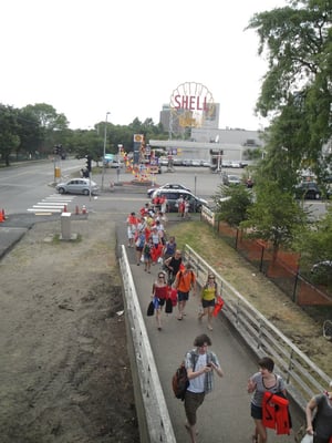 The group walking to the Charles