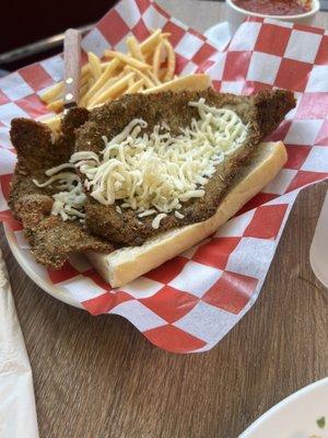 Breaded steak sandwich with Marianna sauce on side (originally served on sandwich directly) Breaded Steak Sandwich