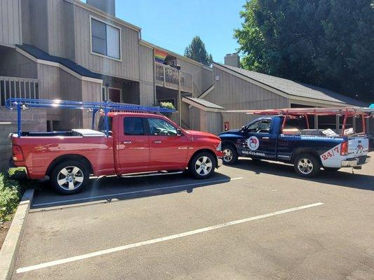 Blue truck racks are 5 years old, Red truck racks are fresh