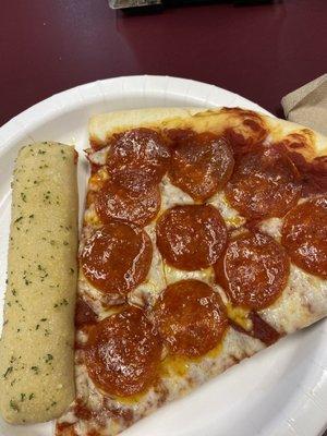 Combo pizza and bread stick