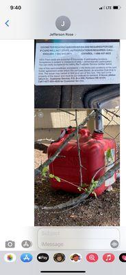 Gas cans in chemicals left by maintenance and construction lying around our building