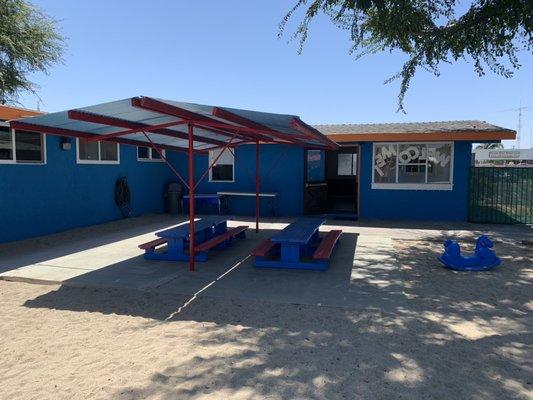 Where the kids will be eating lunch and more equipment will be added in a month  so after snack or lunch they can play a bit and then nap:)