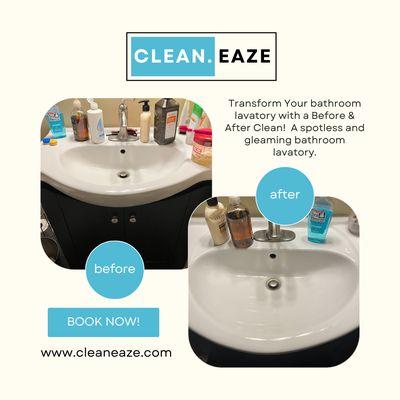 Our expert cleaners work wonders on bathroom sinks. Witness the #CleanEaze transformation! #BeforeAndAfter #BathroomCleaning