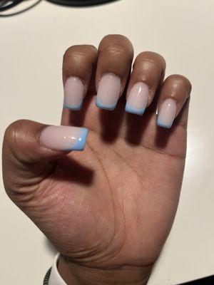 short square acrylic with blue island french tip