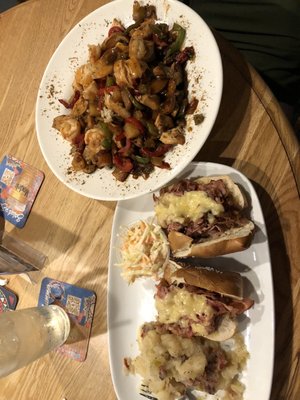 Sweet and sour chicken and kielbasa cheesesteak with German potato salad